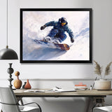 White Snowboard Big Air Mens Accented With Green - Winter Sport Canvas Wall Art
