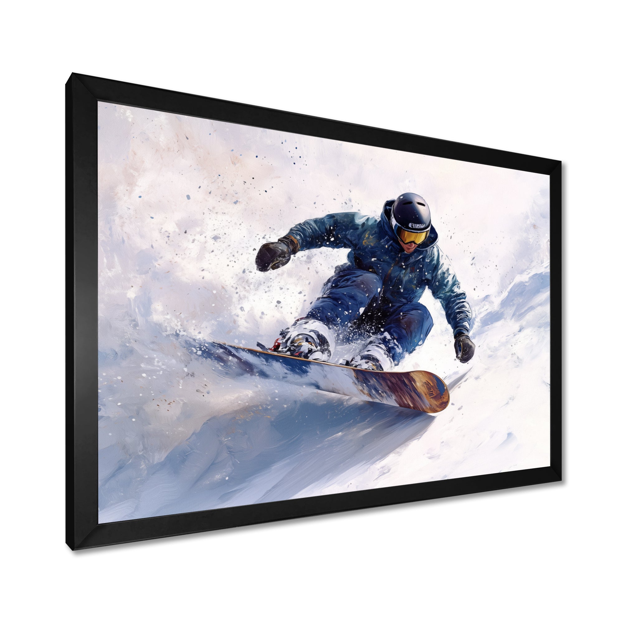 White Snowboard Big Air Mens Accented With Green - Winter Sport Canvas Wall Art