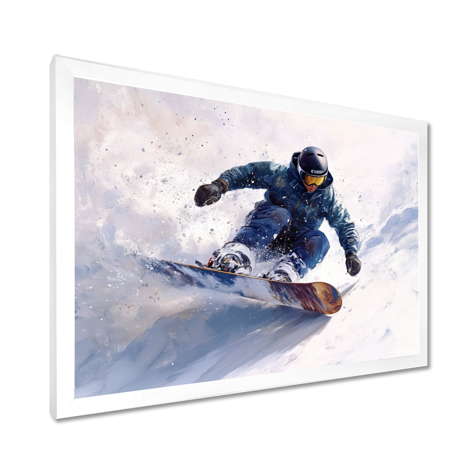 White Snowboard Big Air Mens Accented With Green - Winter Sport Canvas Wall Art