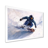 White Snowboard Big Air Mens Accented With Green - Winter Sport Canvas Wall Art