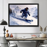 White Snowboard Big Air Mens Accented With Blue - Winter Sport Canvas Wall Art