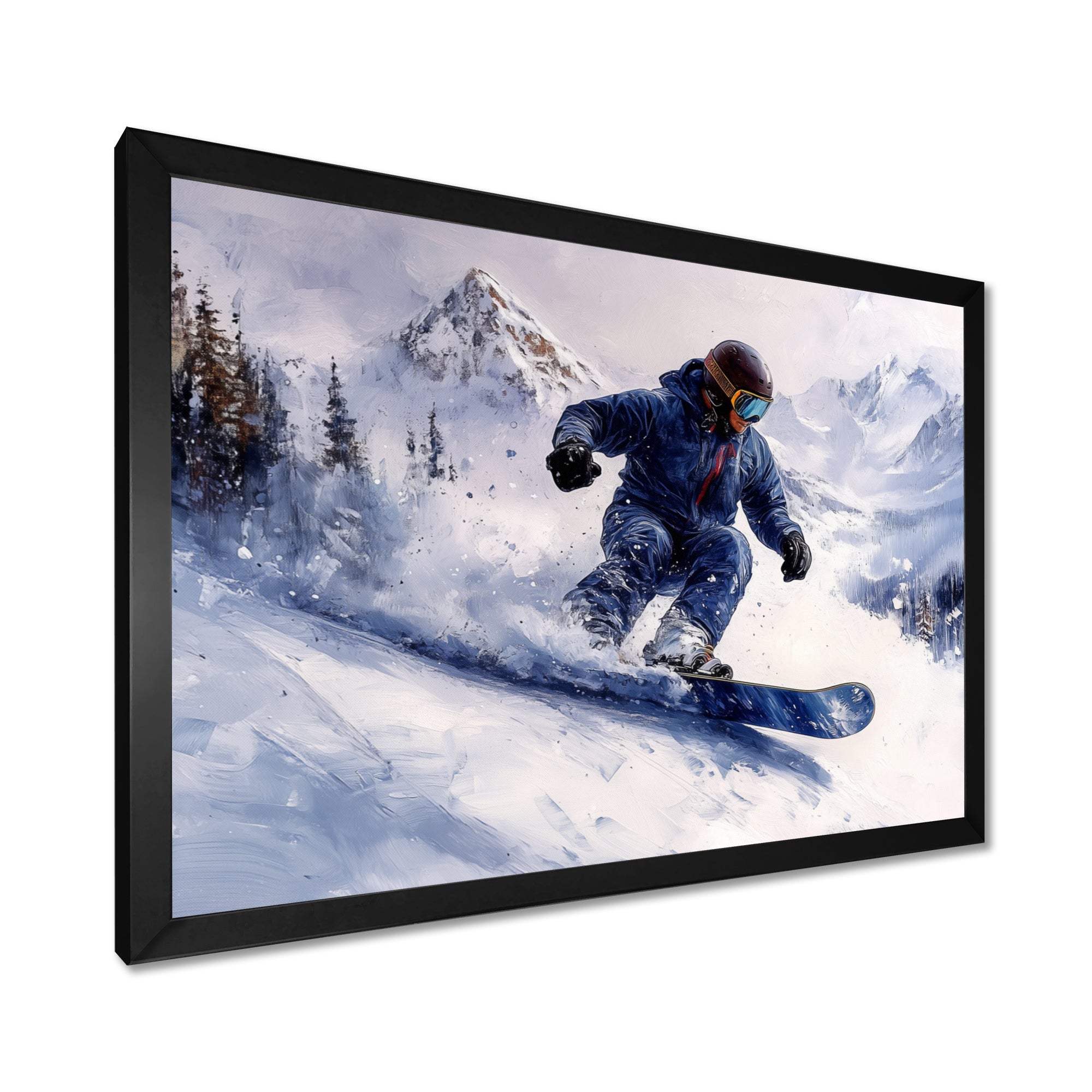 White Snowboard Big Air Mens Accented With Blue - Winter Sport Canvas Wall Art