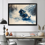 Blue Snowmobile Hill Cross Accented With White I - Winter Sport Canvas Wall Art