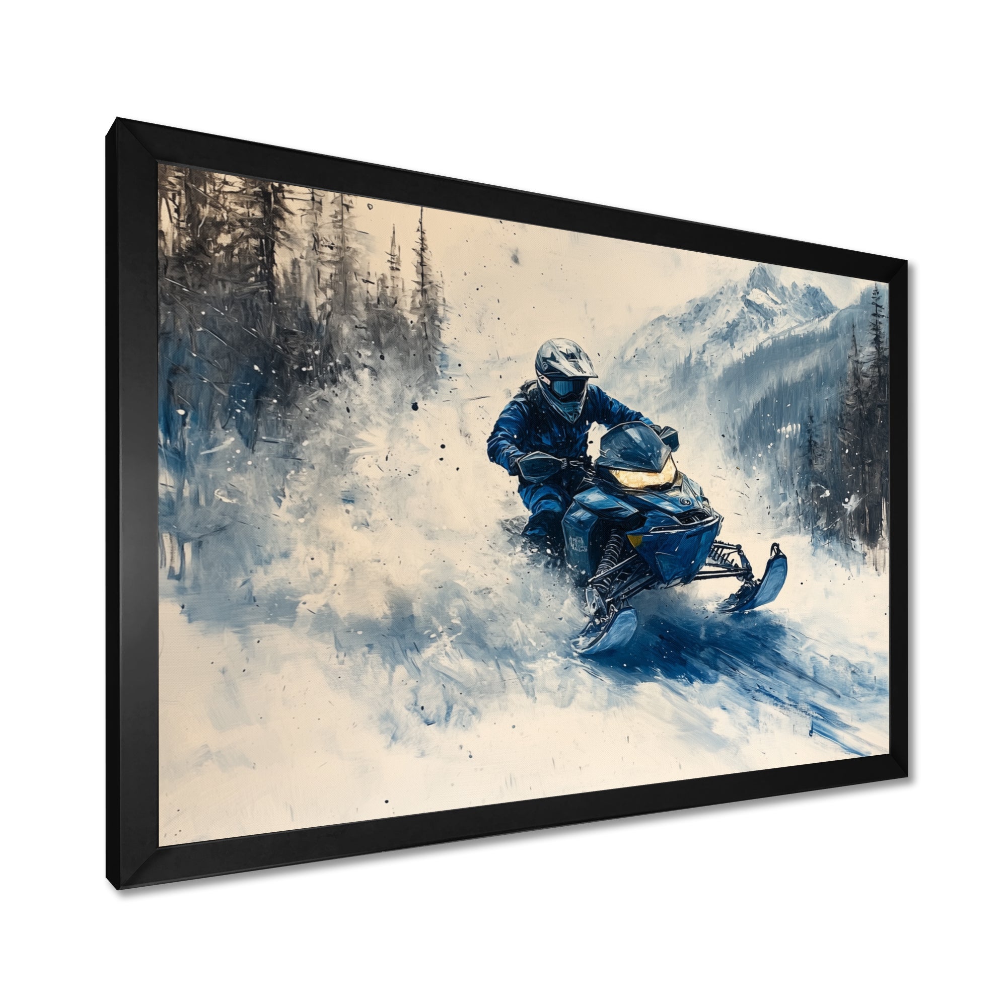 Blue Snowmobile Hill Cross Accented With White I - Winter Sport Canvas Wall Art