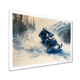 Blue Snowmobile Hill Cross Accented With White I - Winter Sport Canvas Wall Art