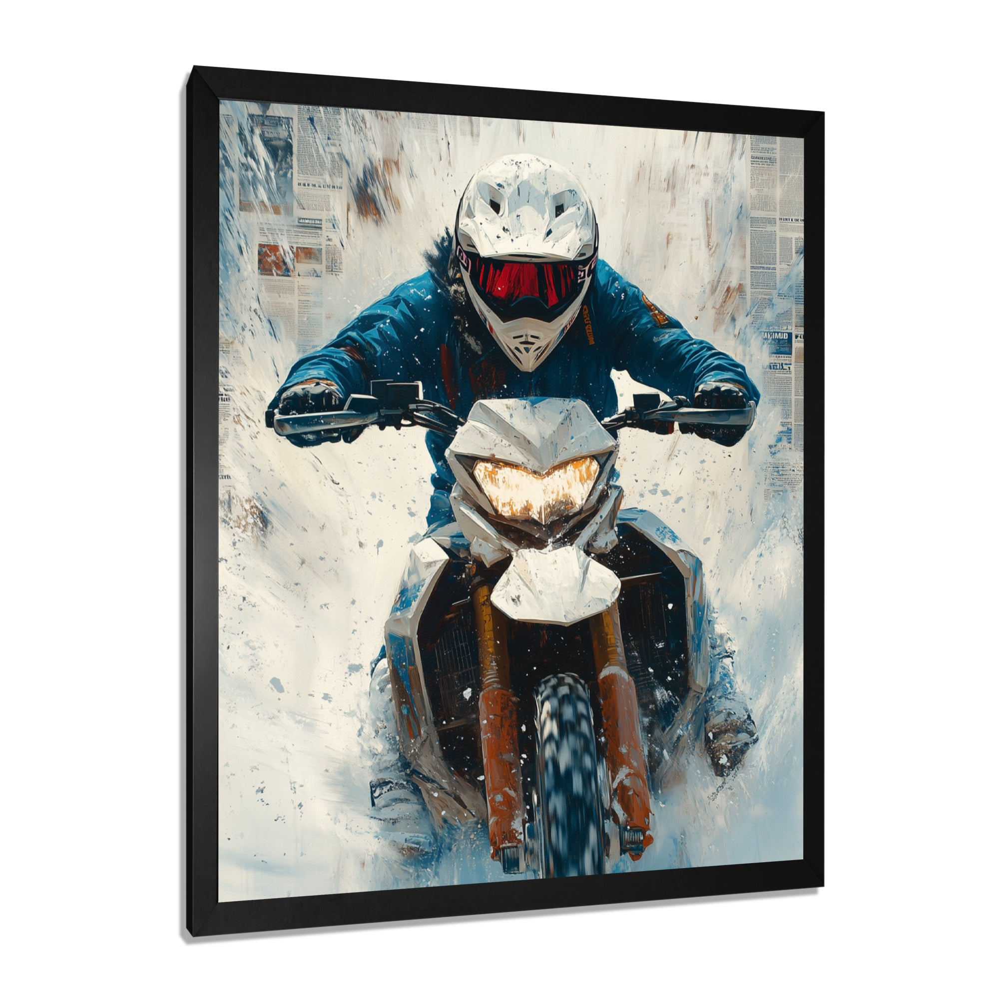 Red Snowmobile Hill Cross Accented With Blue - Skiing Canvas Wall Art