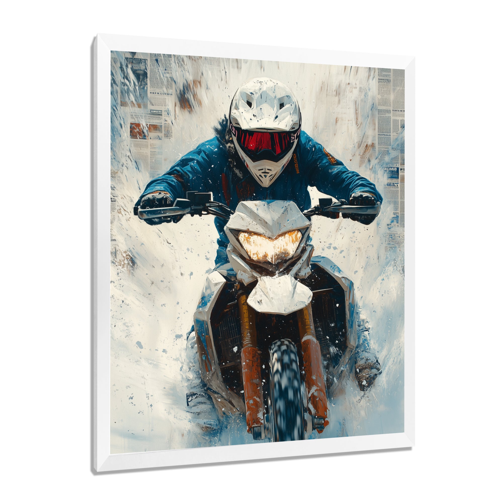 Red Snowmobile Hill Cross Accented With Blue - Skiing Canvas Wall Art
