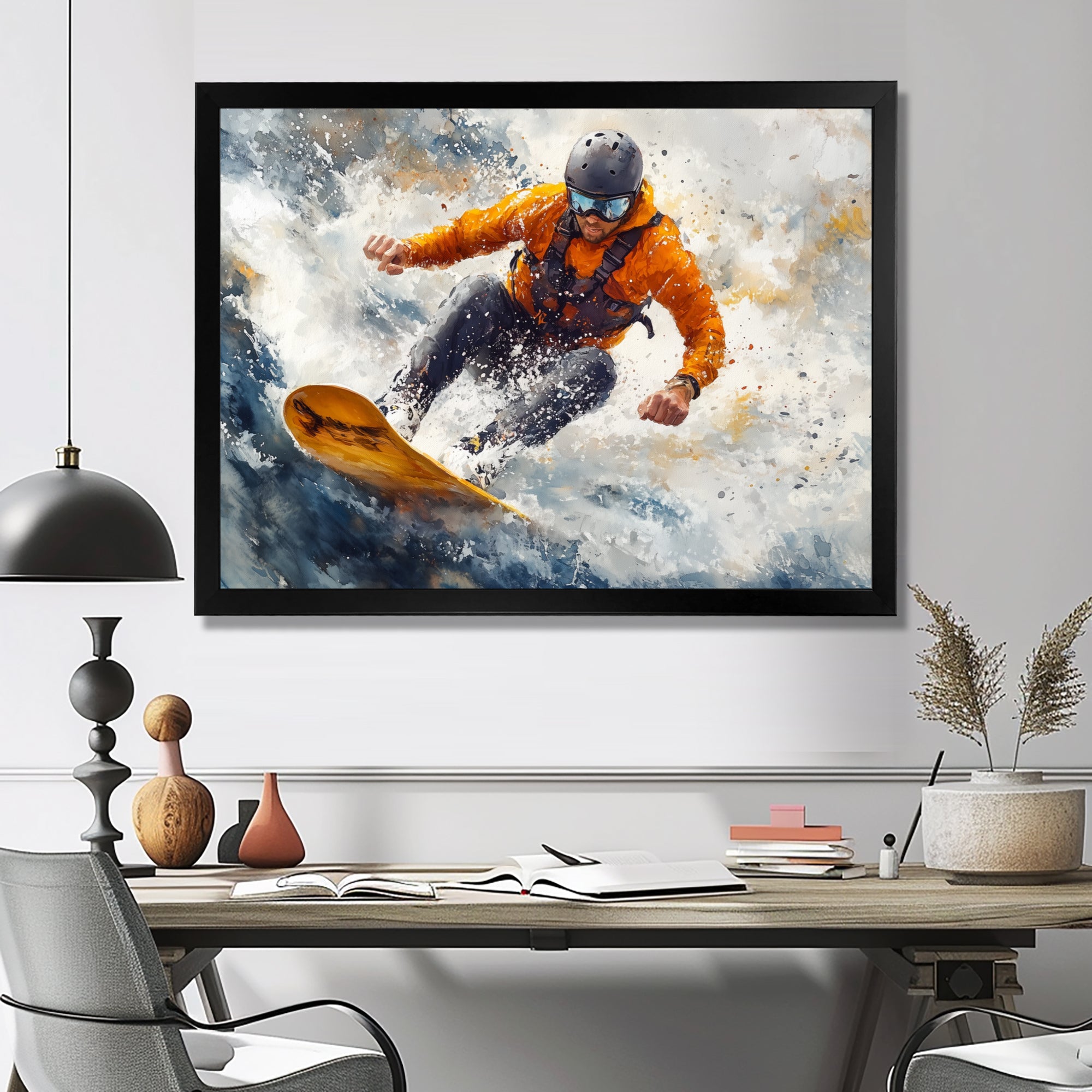 Yellow Wakeboard Big Air Accented With Grey I - Winter Sport Canvas Wall Art