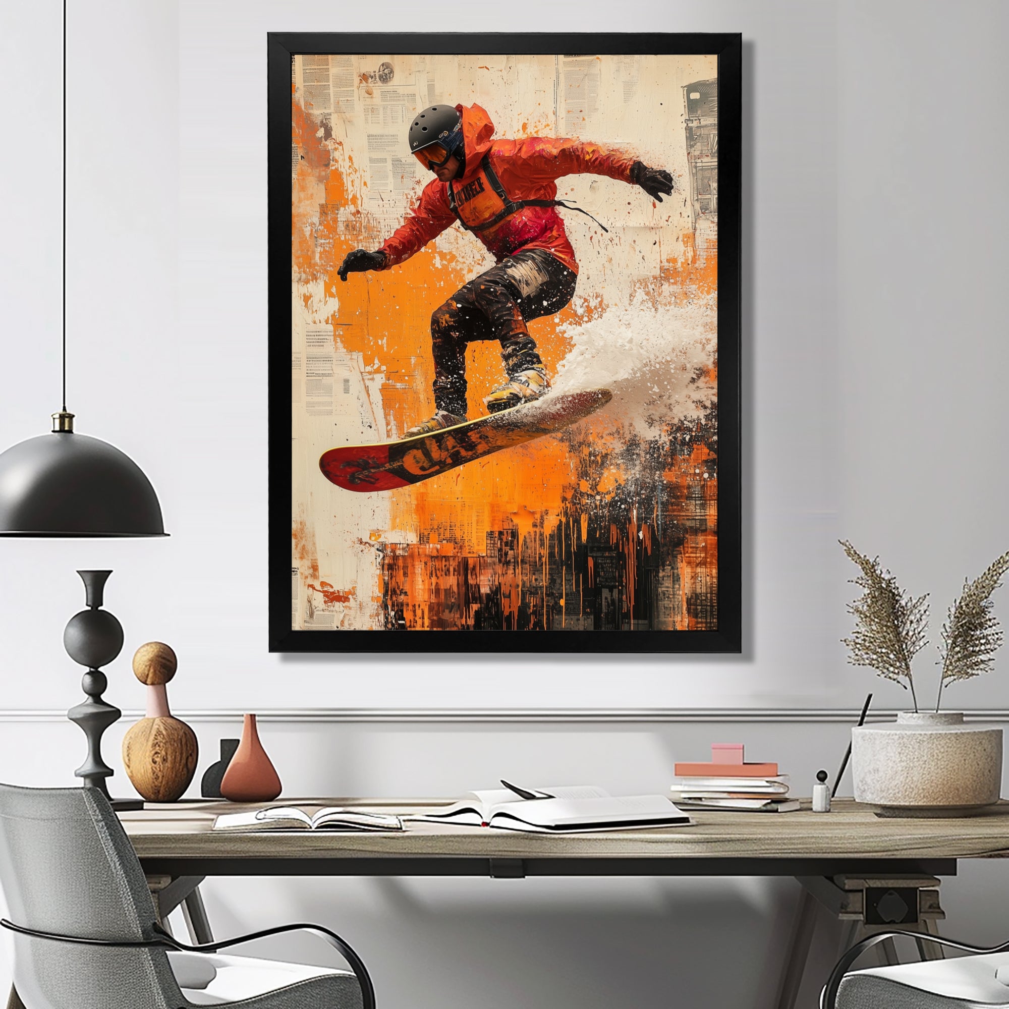 Yellow Wakeboard Big Air Accented With Black - Winter Sport Canvas Wall Art