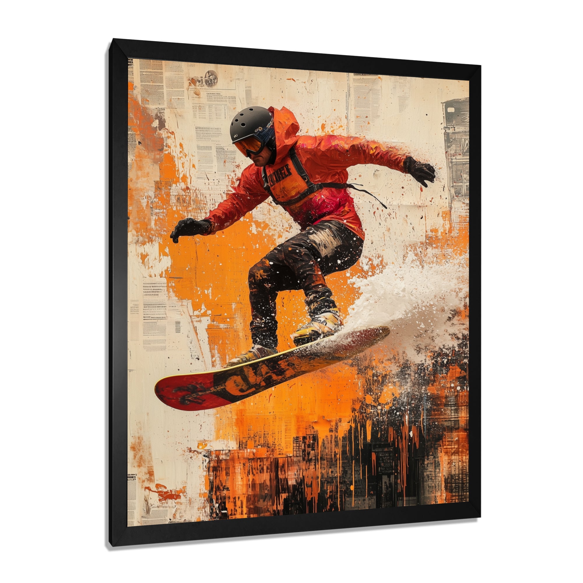 Yellow Wakeboard Big Air Accented With Black - Winter Sport Canvas Wall Art