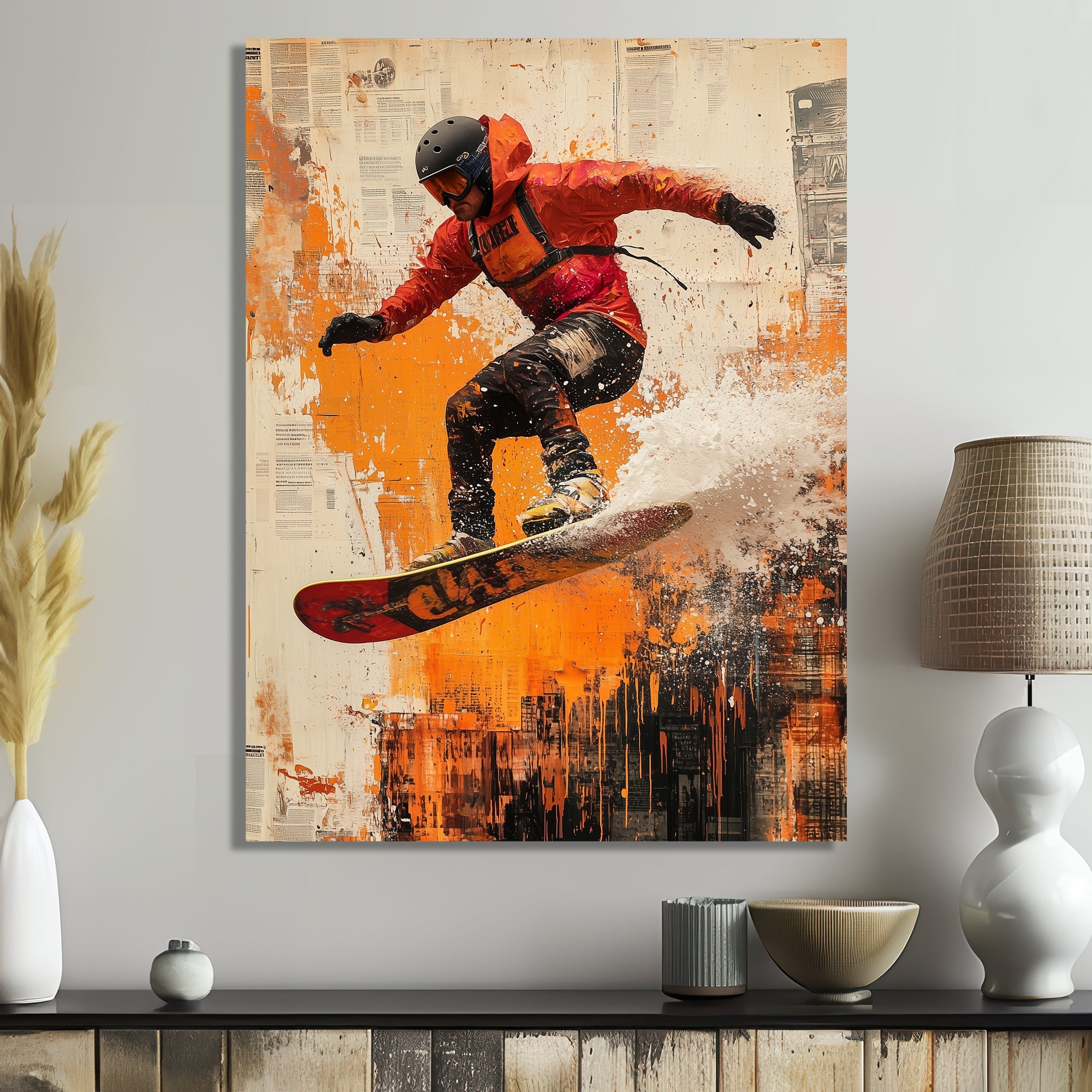Yellow Wakeboard Big Air Accented With Black - Winter Sport Canvas Wall Art