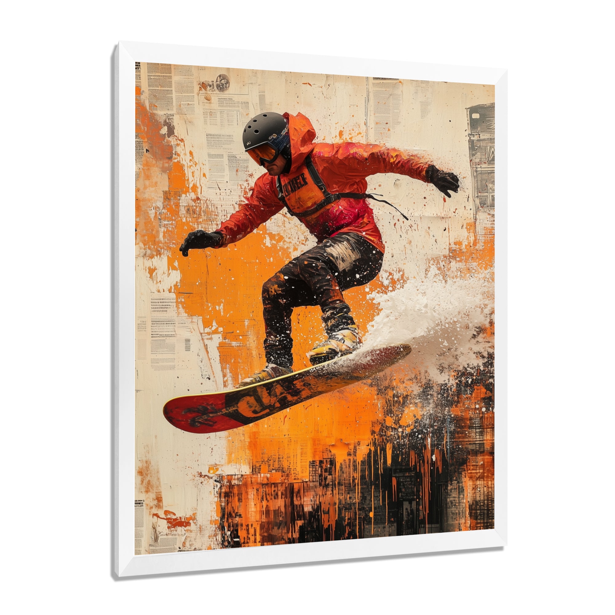 Yellow Wakeboard Big Air Accented With Black - Winter Sport Canvas Wall Art