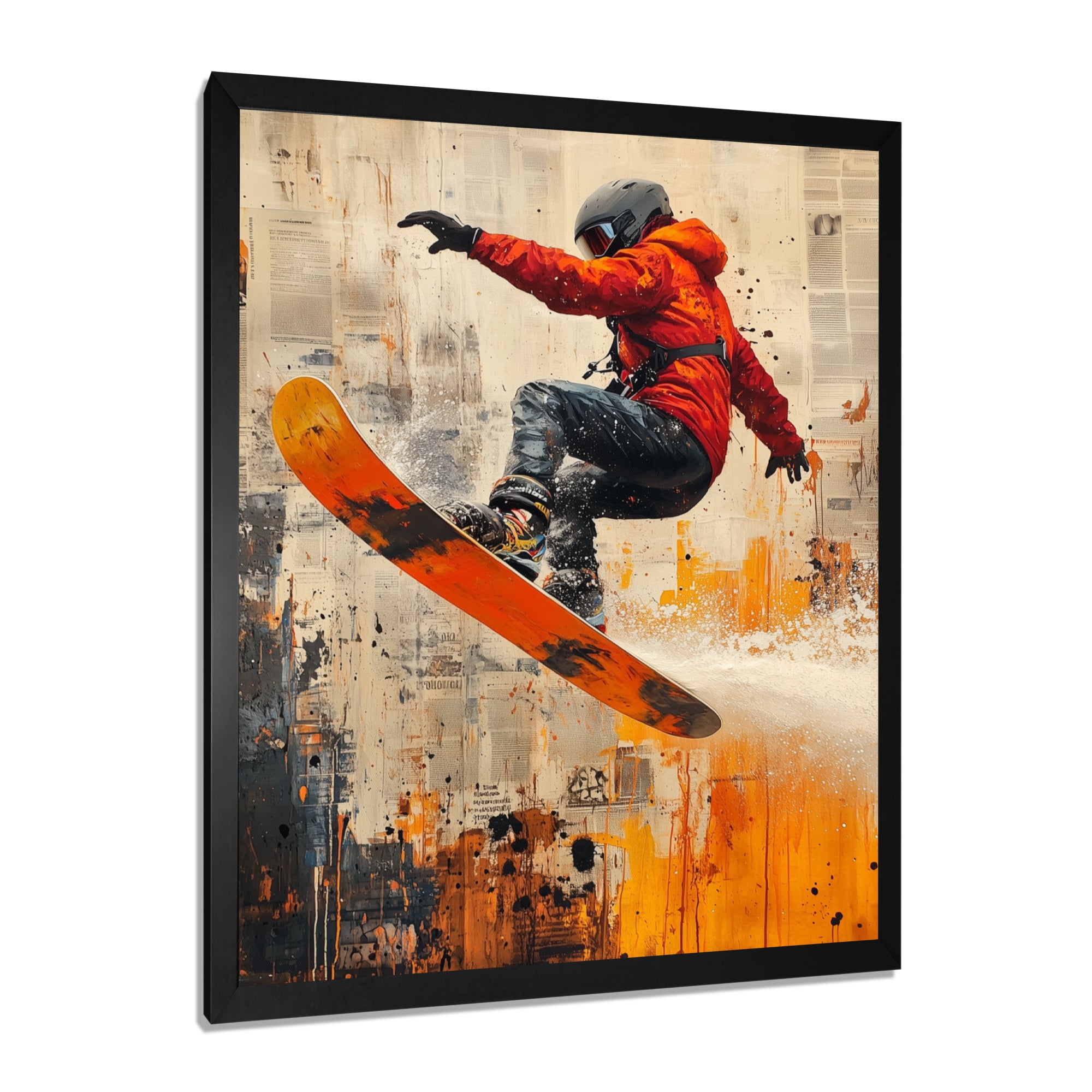Yellow Wakeboard Big Air Accented With Orange - Winter Sport Canvas Wall Art