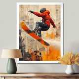 Yellow Wakeboard Big Air Accented With Orange - Winter Sport Canvas Wall Art