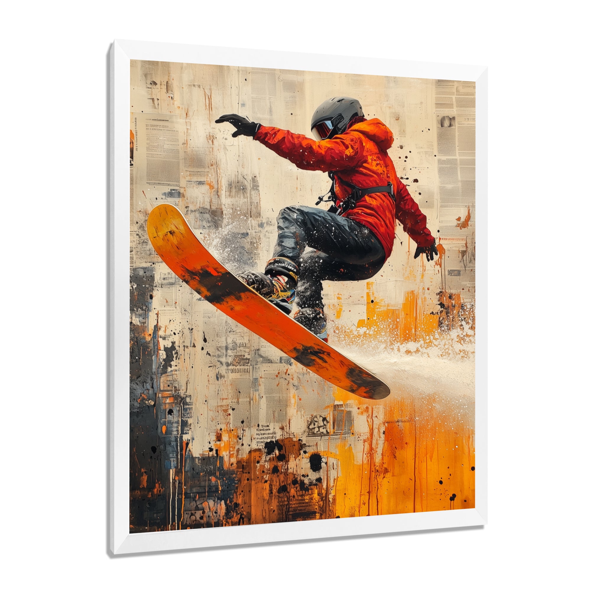 Yellow Wakeboard Big Air Accented With Orange - Winter Sport Canvas Wall Art