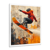 Yellow Wakeboard Big Air Accented With Orange - Winter Sport Canvas Wall Art
