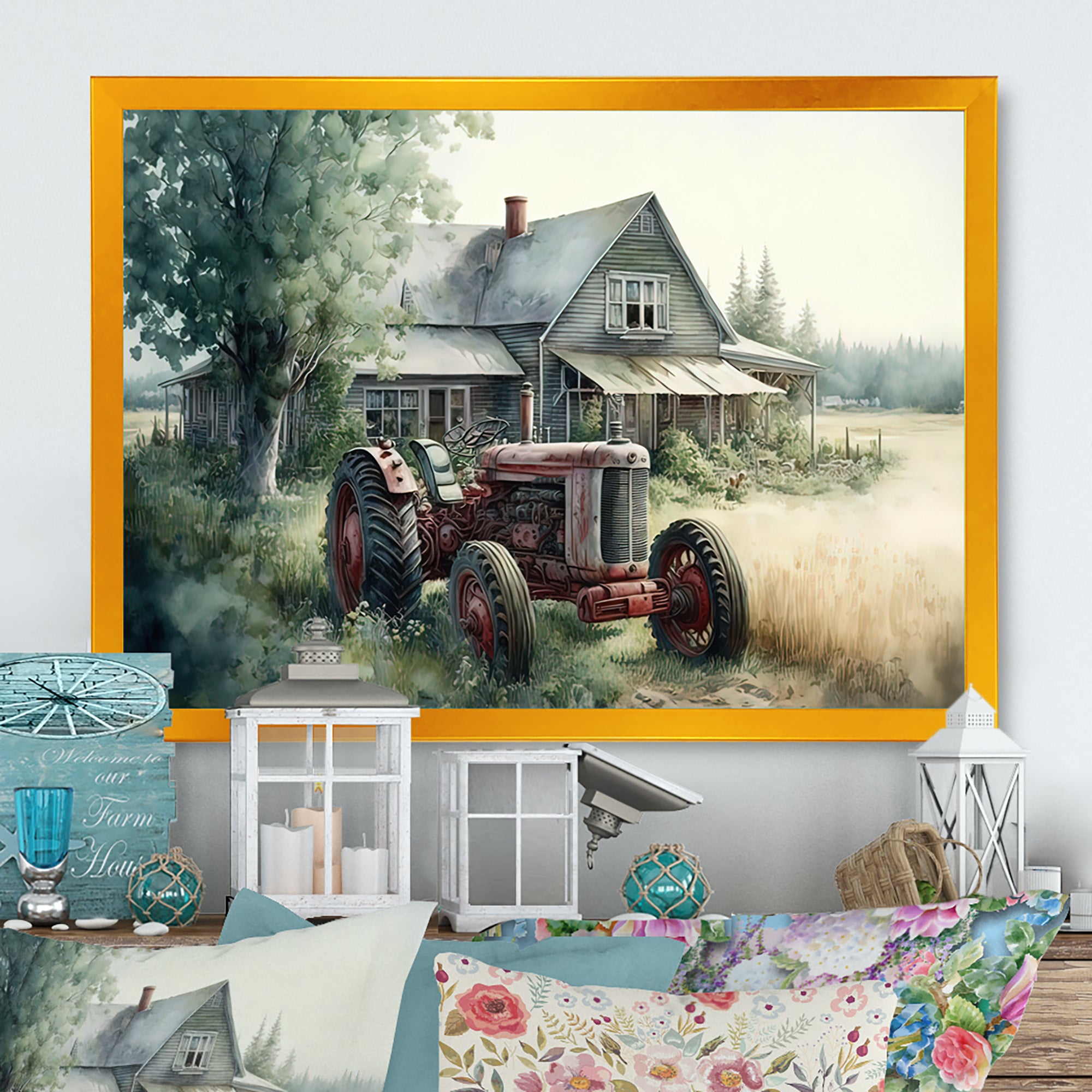 Tractor In Barn I - Truck Canvas Wall Art