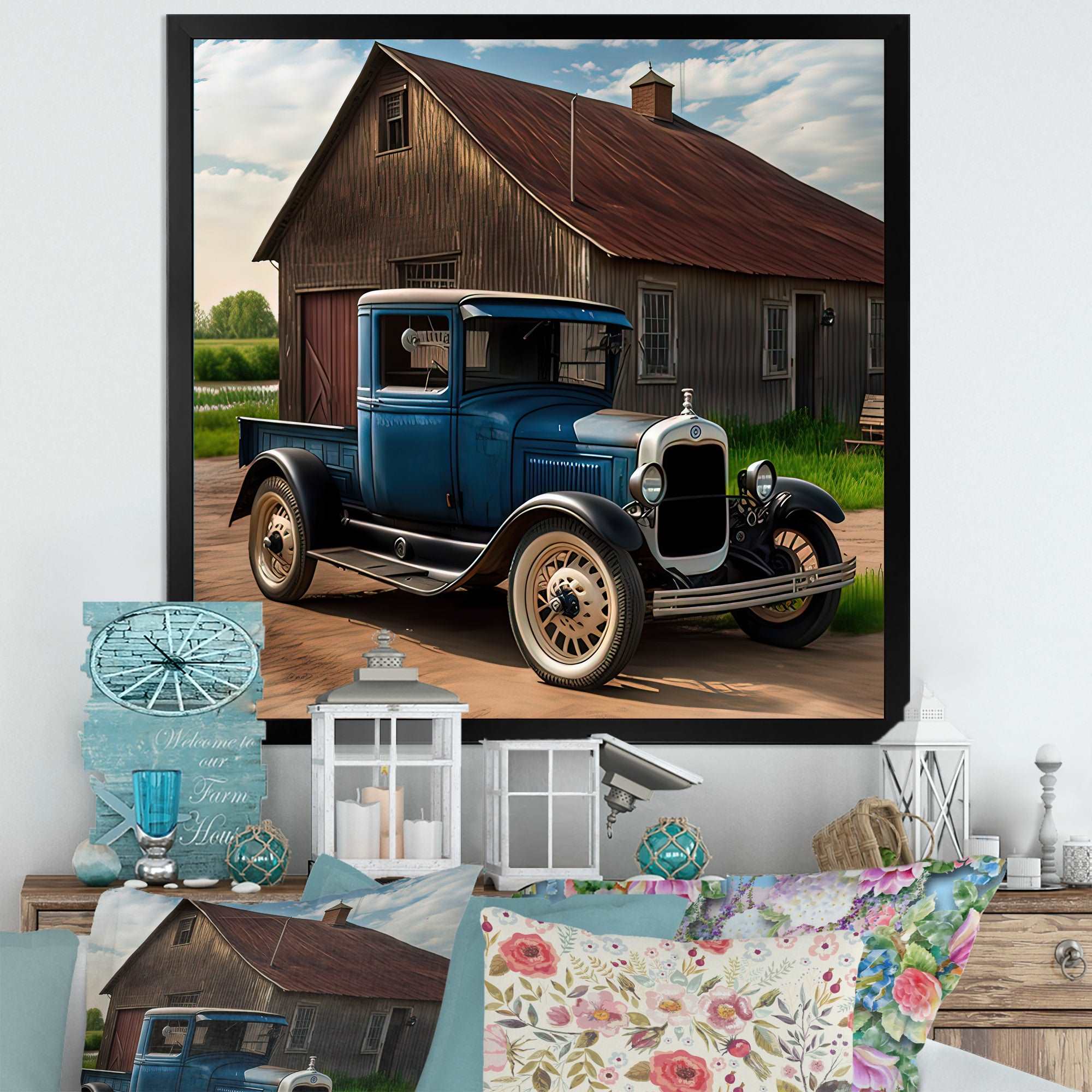 30S Ford Car In Barn II Framed Print Vibrant Gold - 1.5"Width