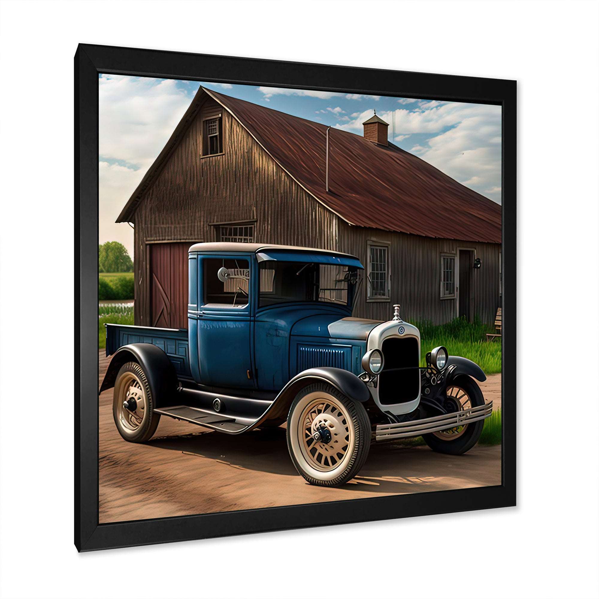 30S Ford Car In Barn II Framed Print Vibrant Black - 1.5"Width