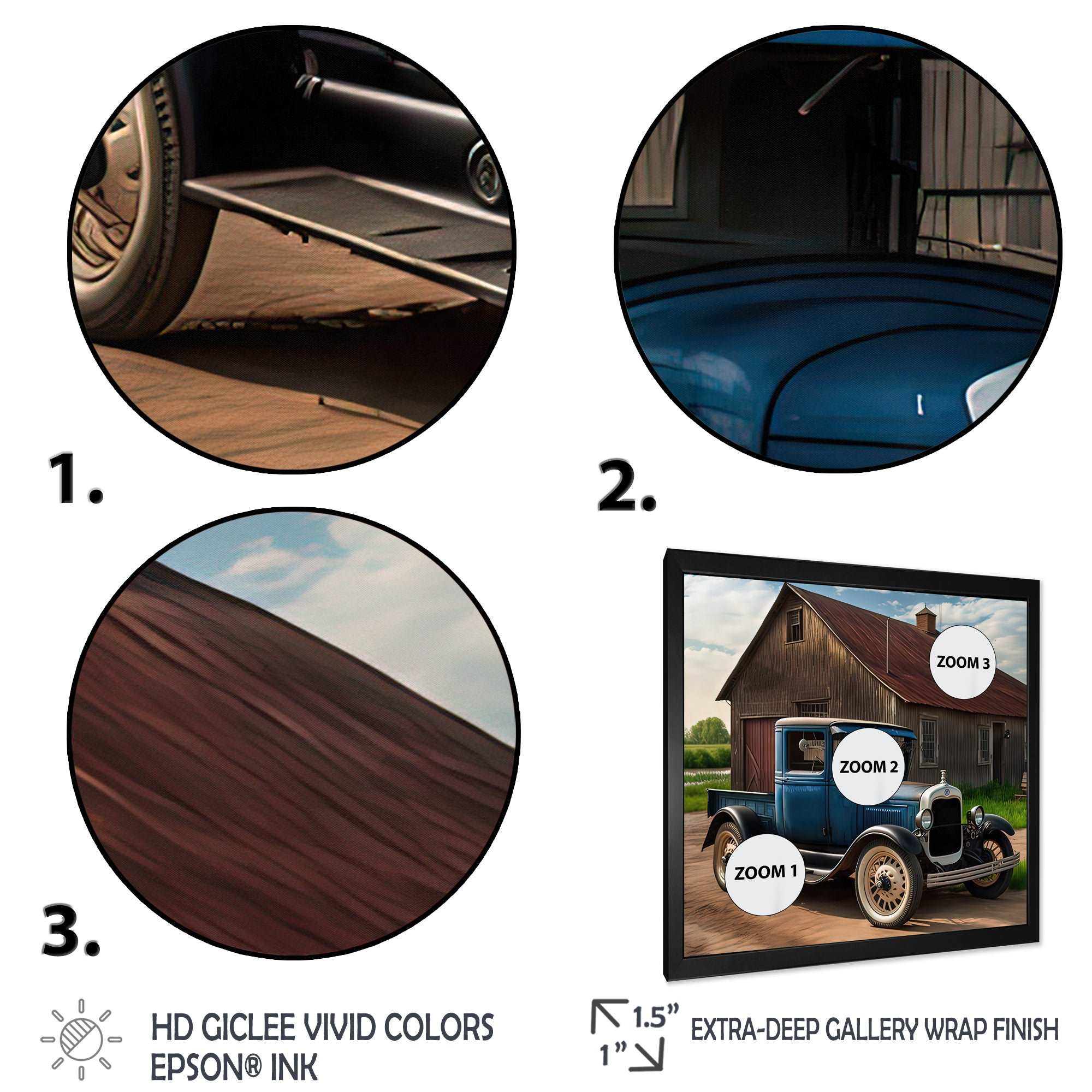 30S Ford Car In Barn II Framed Print Vibrant Black - 1.5"Width