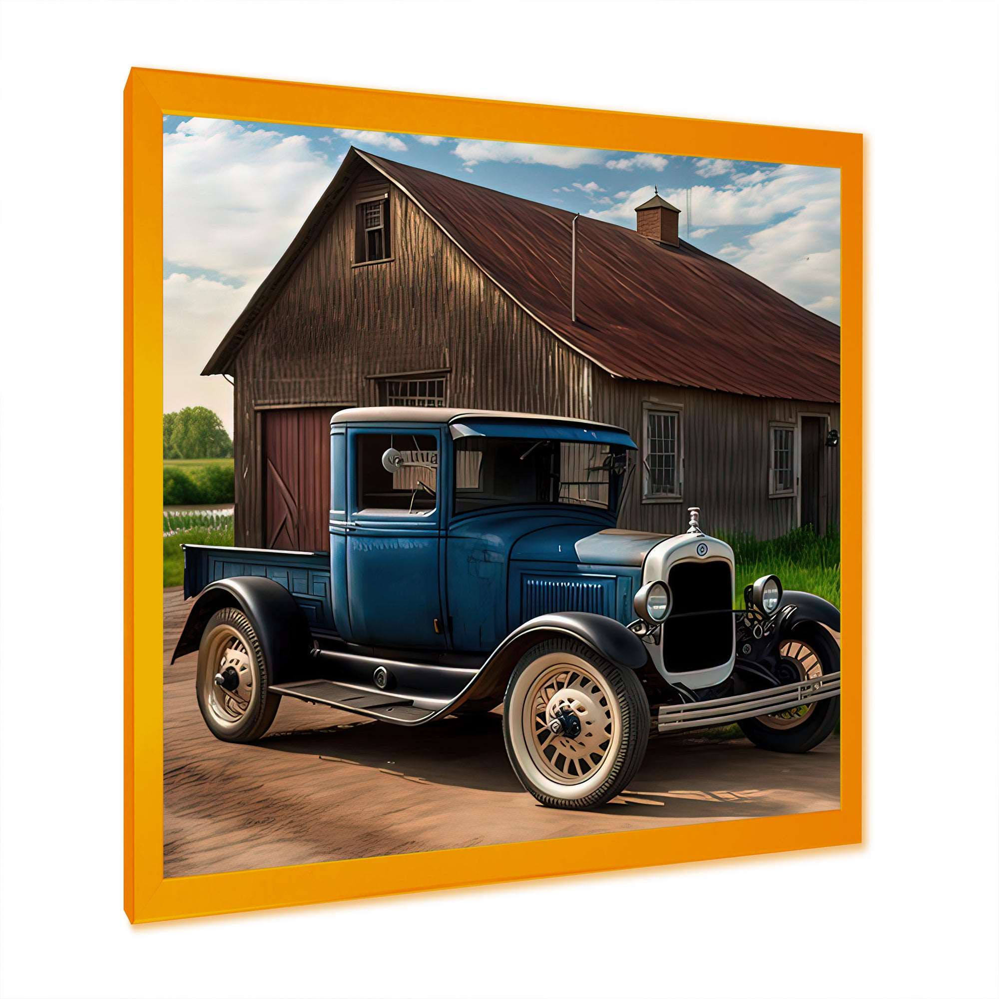 30S Ford Car In Barn II Framed Print Vibrant Gold - 1.5"Width