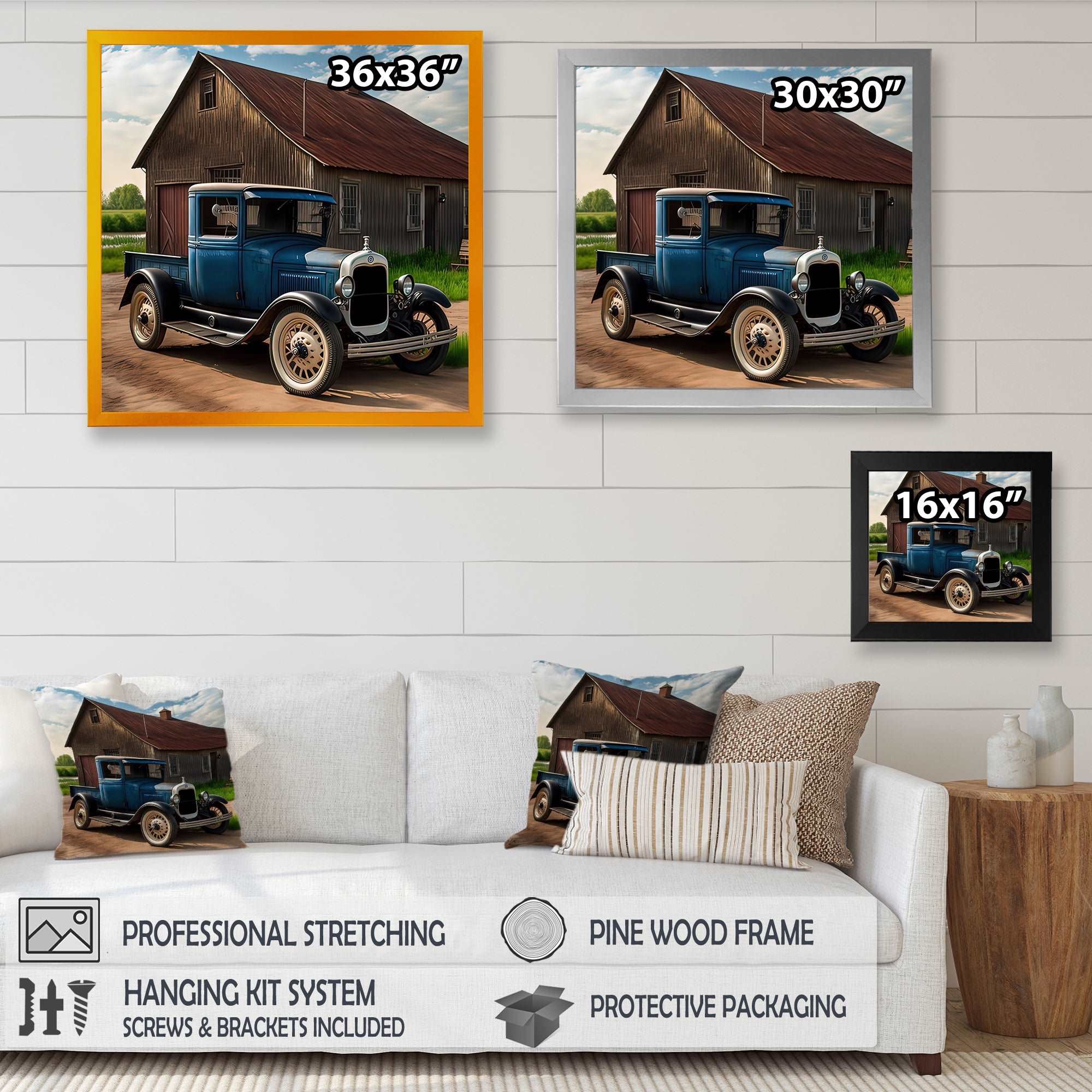 30S Ford Car In Barn II Framed Print Vibrant Gold - 1.5"Width