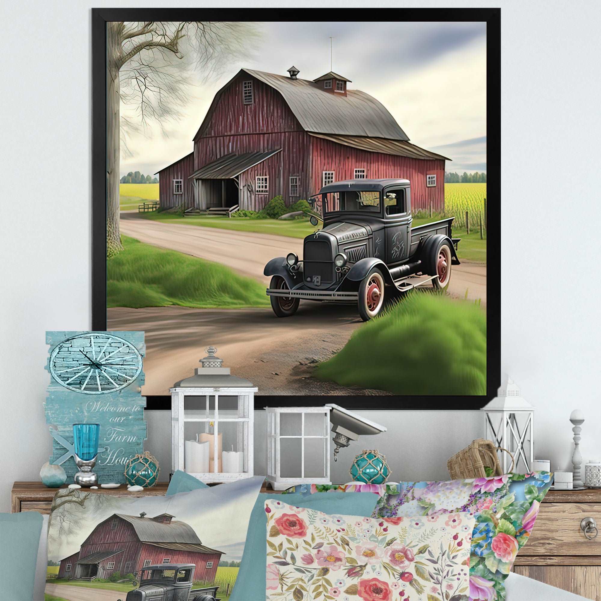 30S Ford Car In Barn III Framed Print Vibrant Gold - 1.5"Width