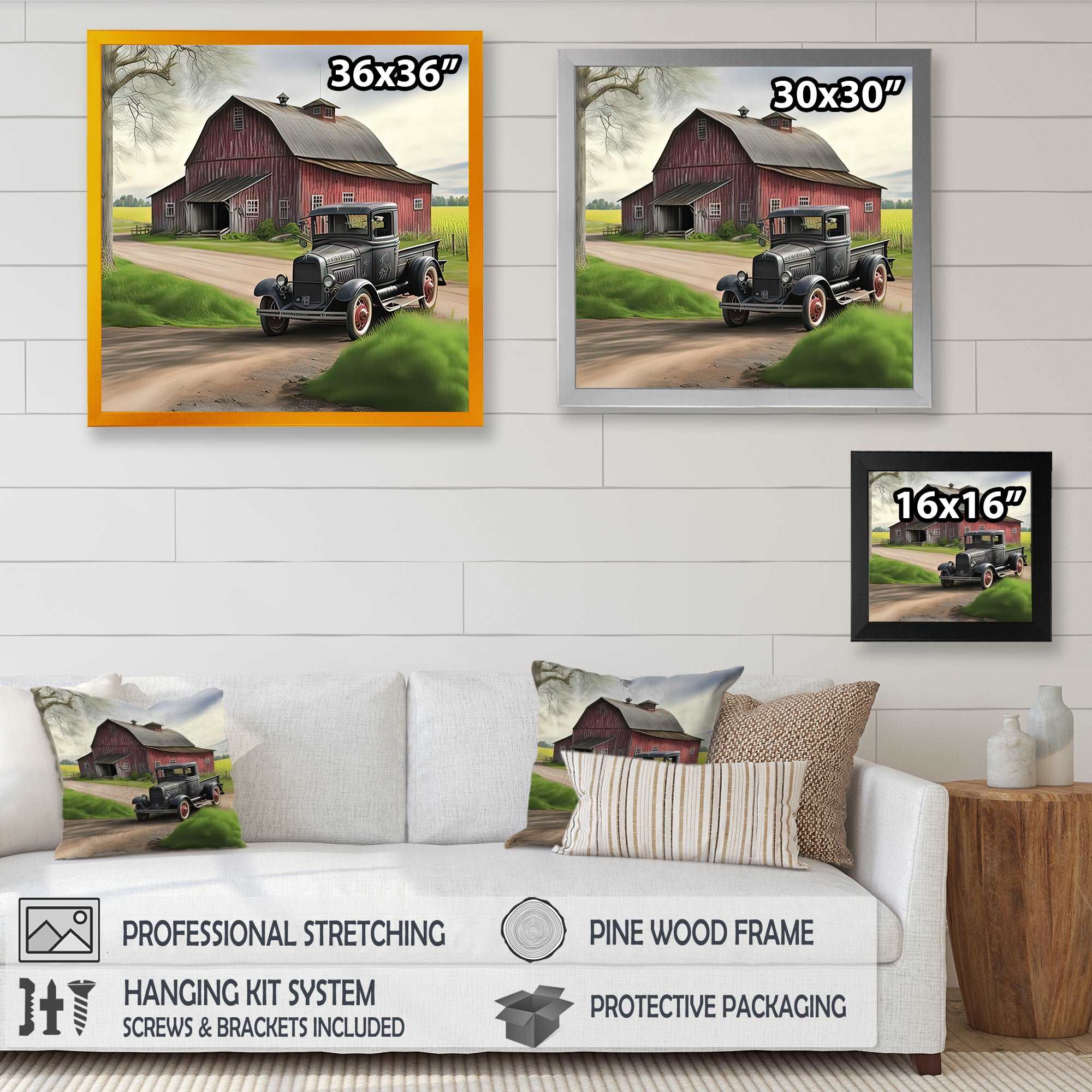 30S Ford Car In Barn III Framed Print Vibrant Gold - 1.5"Width