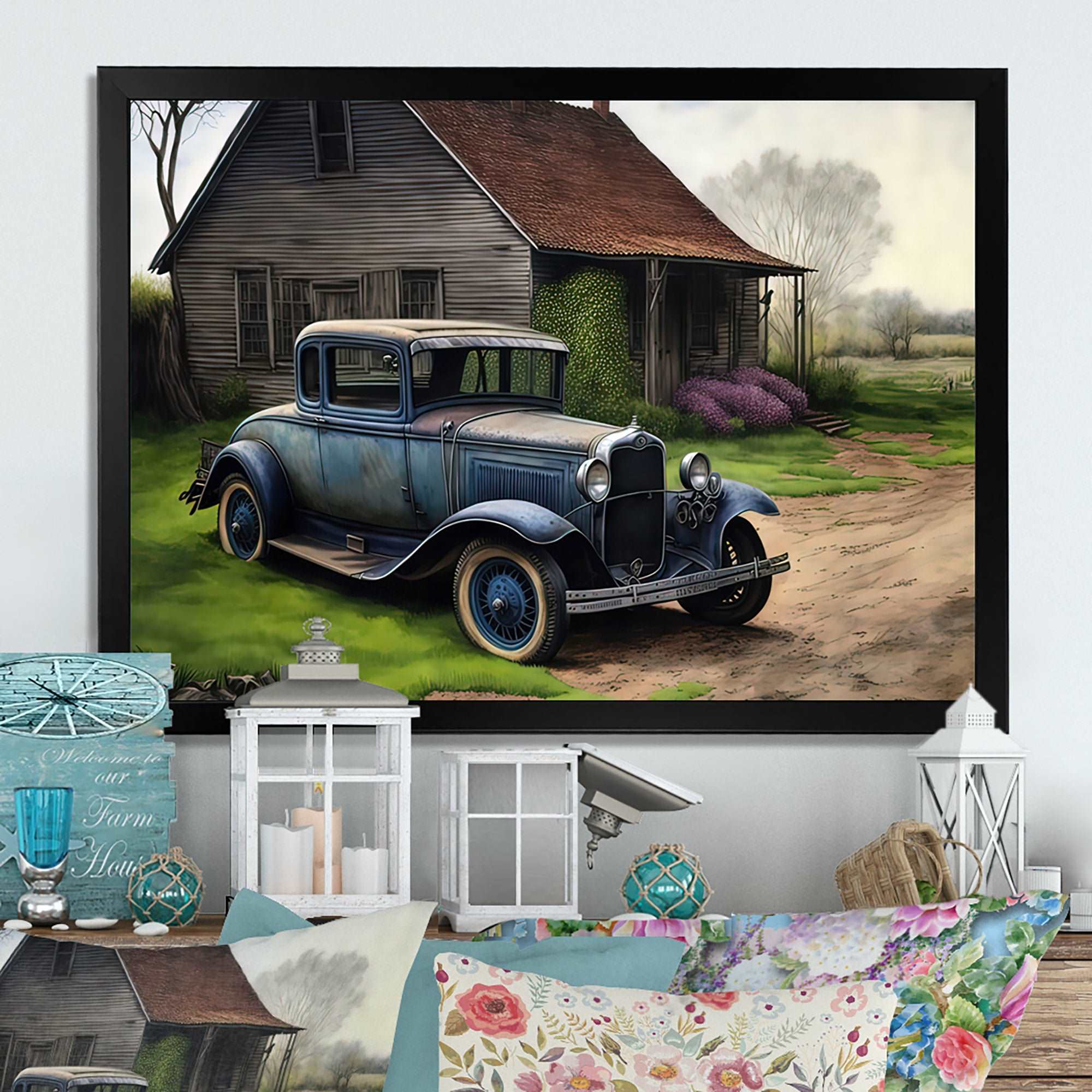 30S Ford Car In Barn V Framed Print Vibrant Gold - 1.5"Width