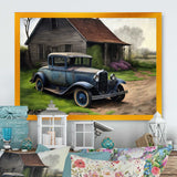 30S Ford Car In Barn V Framed Canvas Vibrant Black - 1.5"Thick