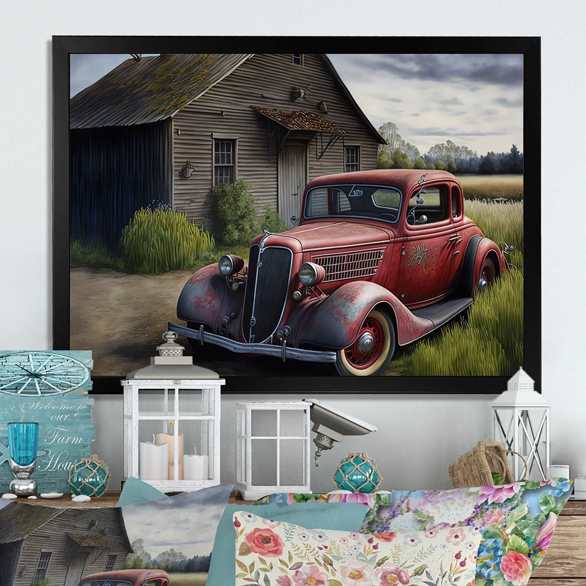 30S Ford Car In Barn VI Framed Print Vibrant Gold - 1.5"Width