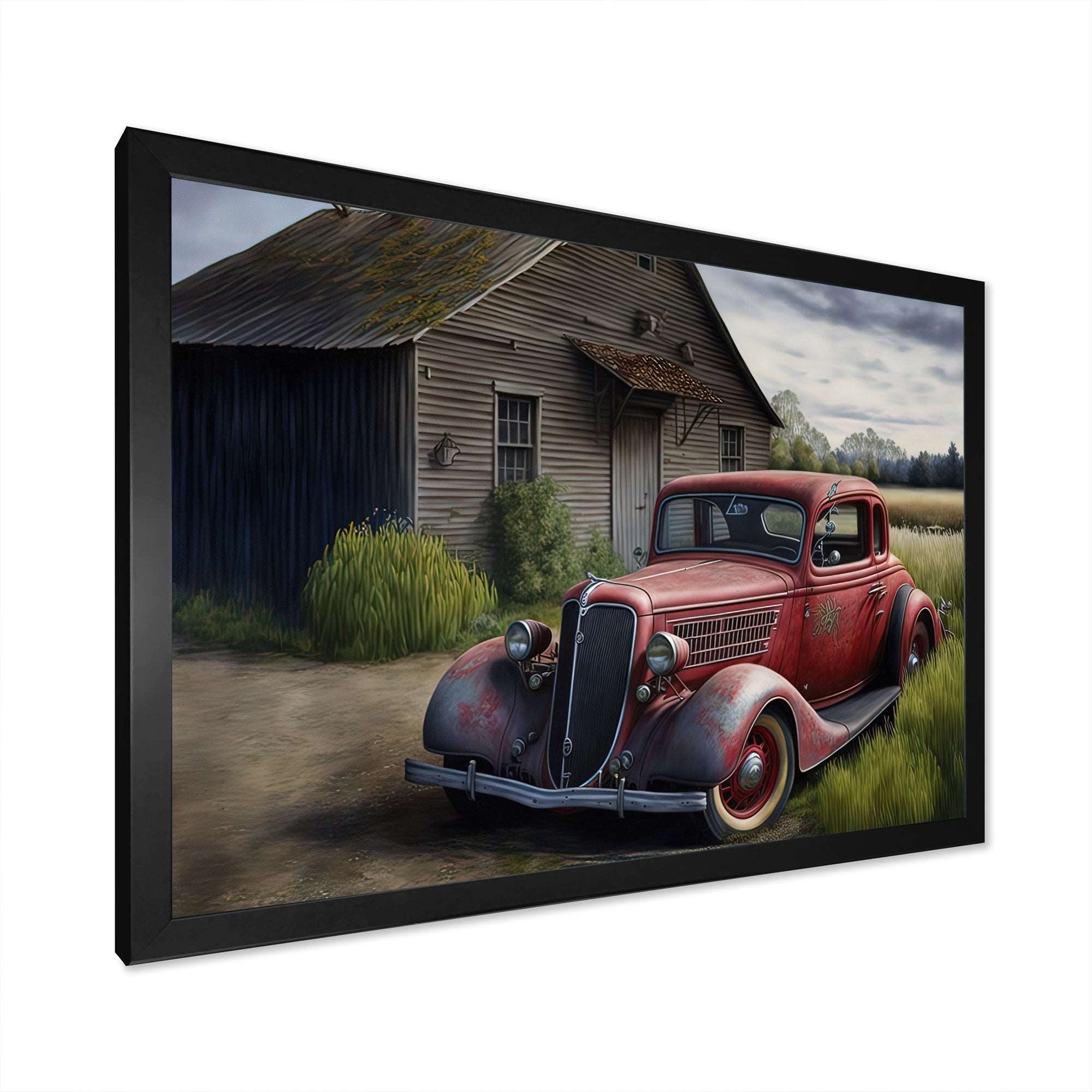 30S Ford Car In Barn VI Framed Print Vibrant Black - 1.5"Width