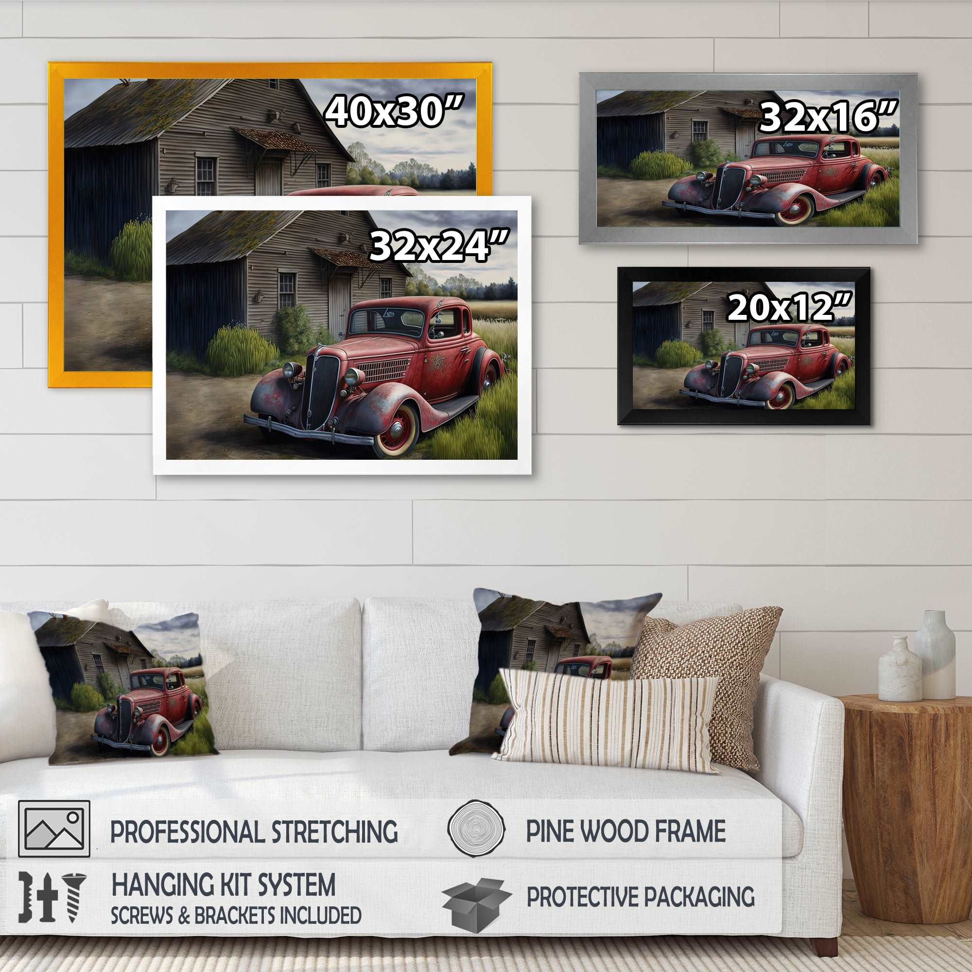 30S Ford Car In Barn VI Framed Print Vibrant Black - 1.5"Width