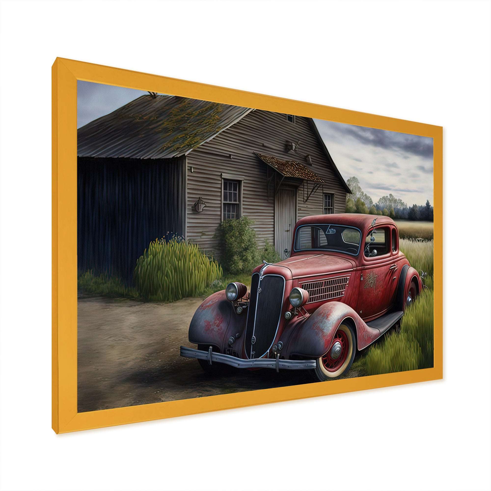 30S Ford Car In Barn VI Framed Print Vibrant Gold - 1.5"Width