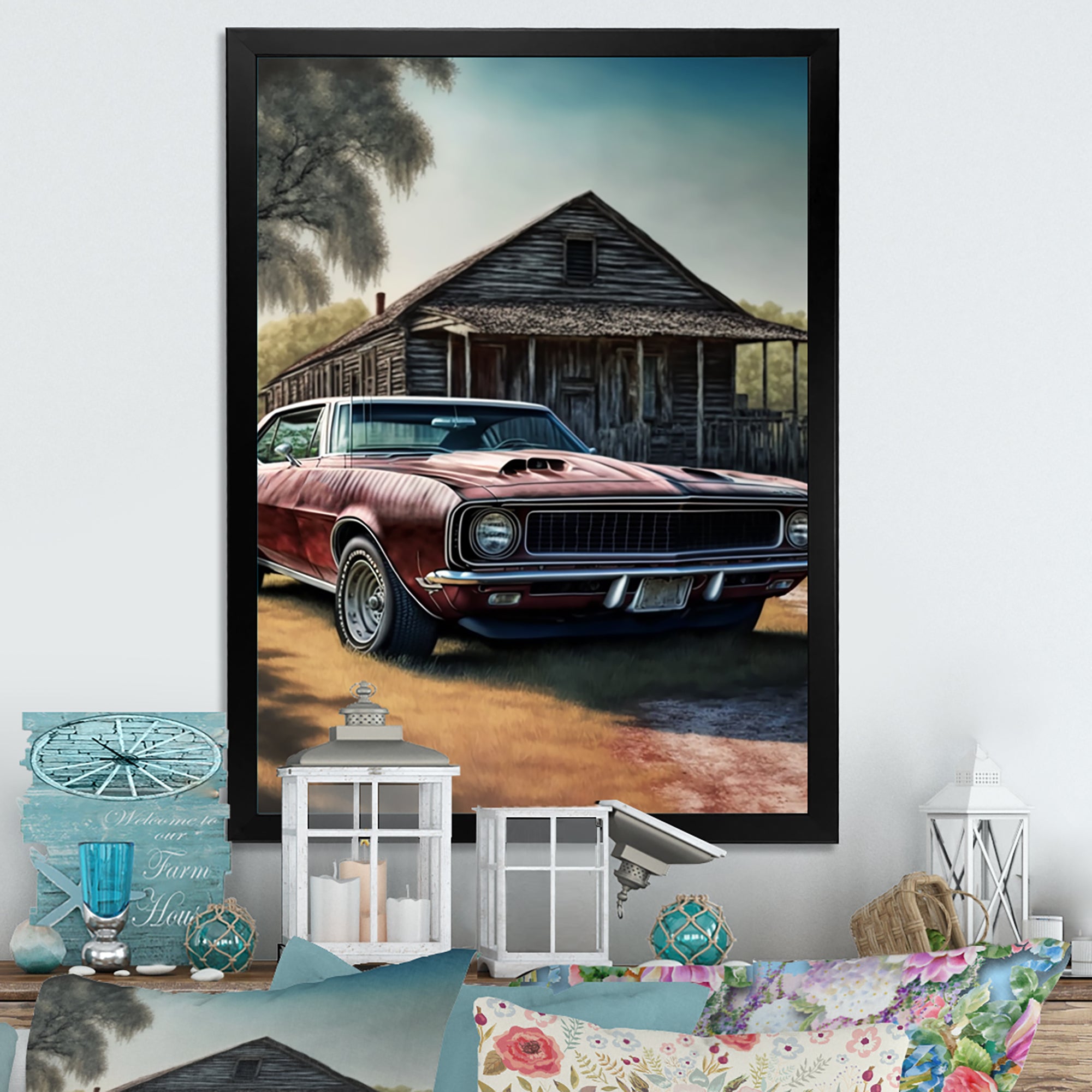 Camero In Barn I - Car Muscle Car Canvas Wall Art
