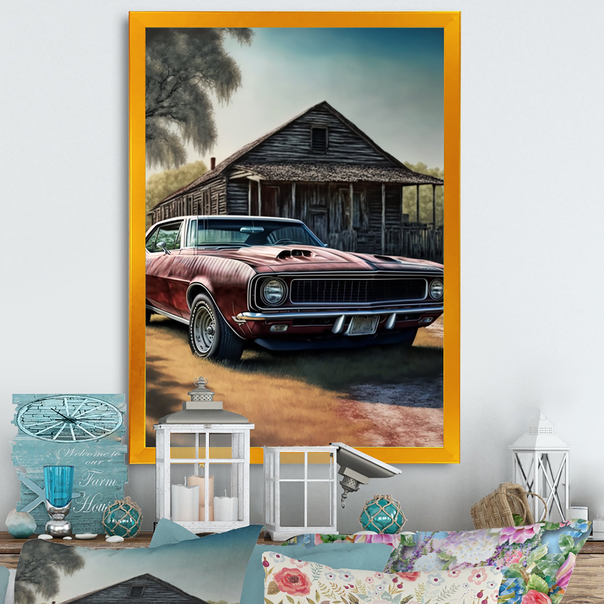 Camero In Barn I - Car Muscle Car Canvas Wall Art