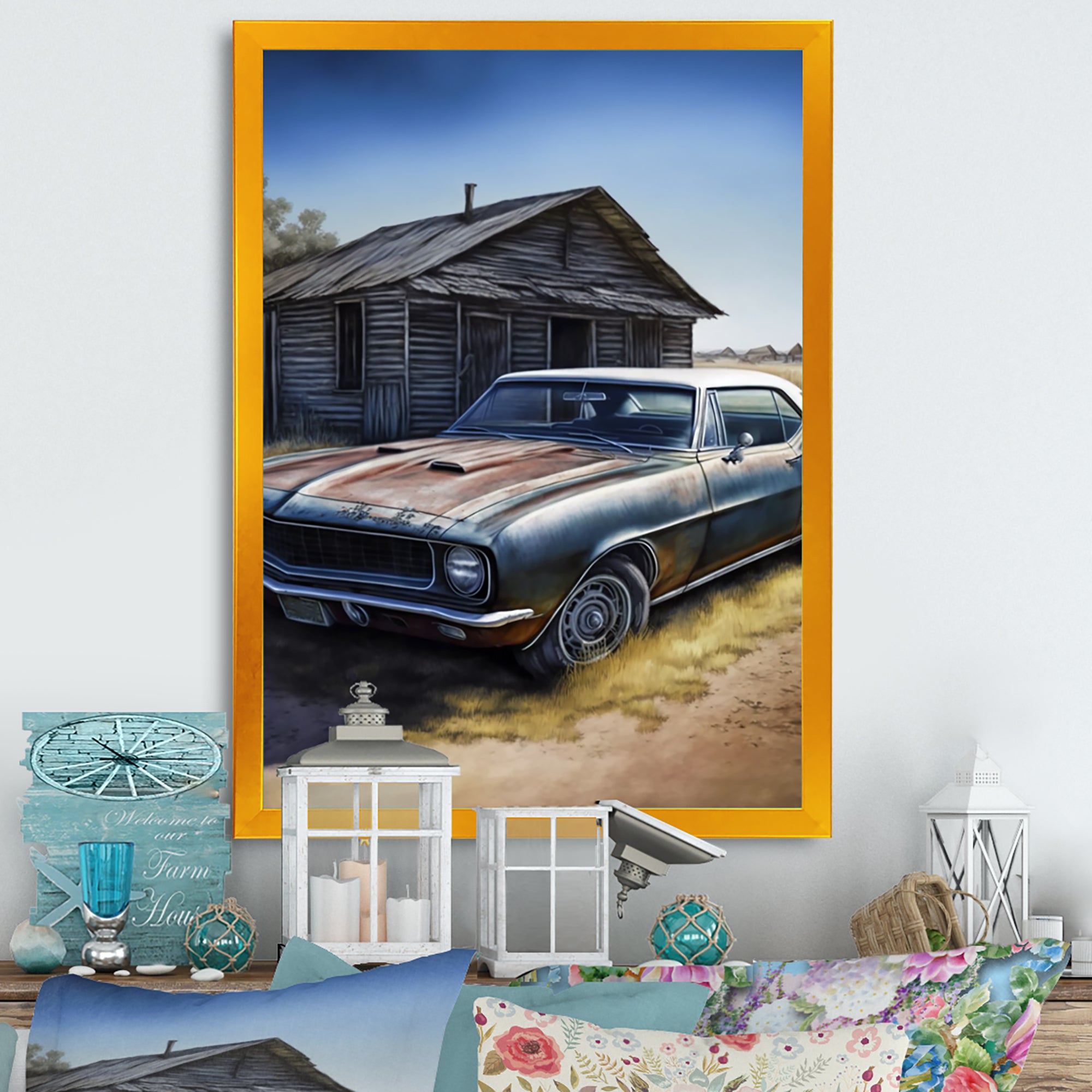 Old True In Barn - Car Old American Canvas Wall Art