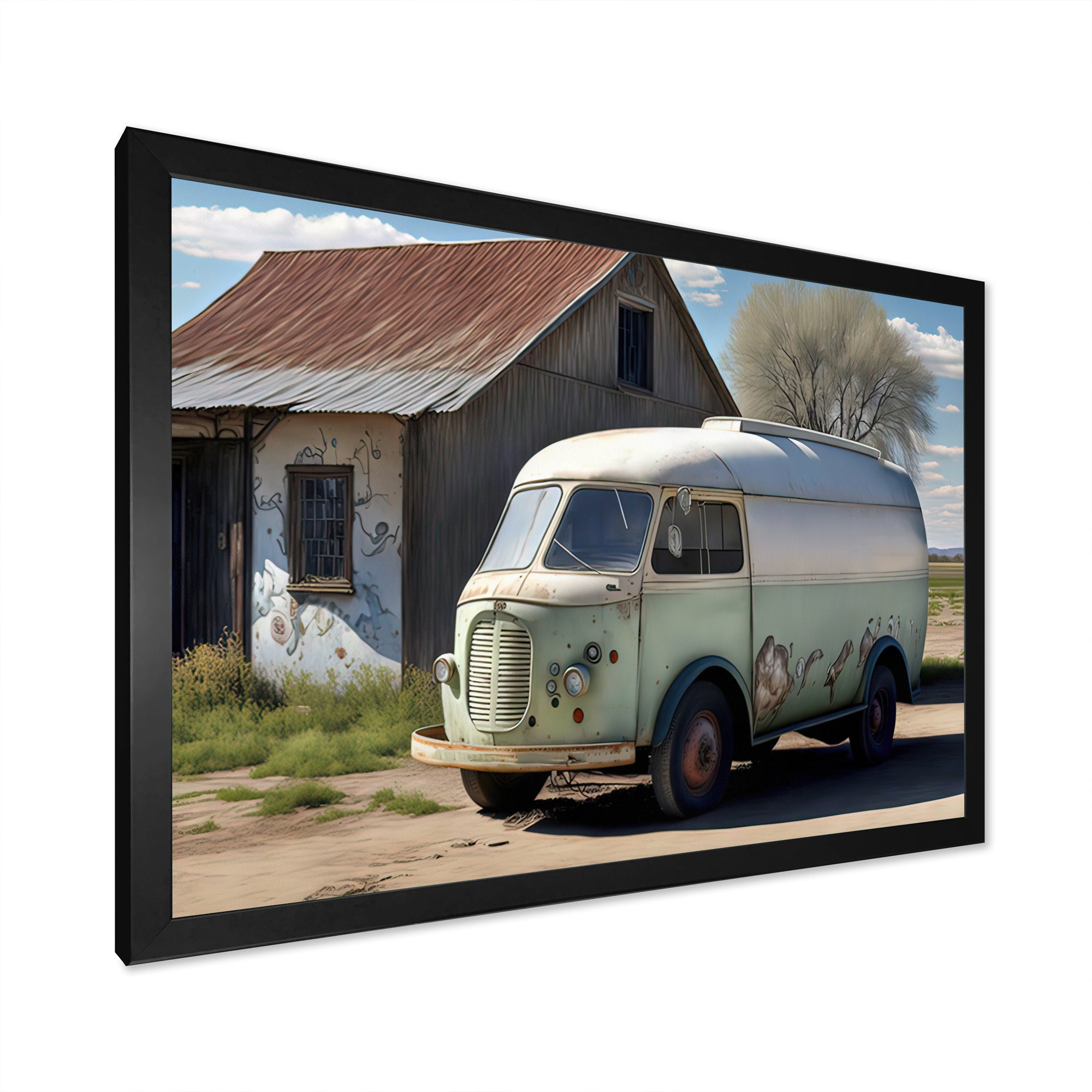 Old Milk Delivery In Barn - Car Old American Canvas Wall Art