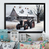 Tractor At The Barn In Winter I - Car Old American Canvas Wall Art