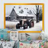Tractor At The Barn In Winter I - Car Old American Canvas Wall Art