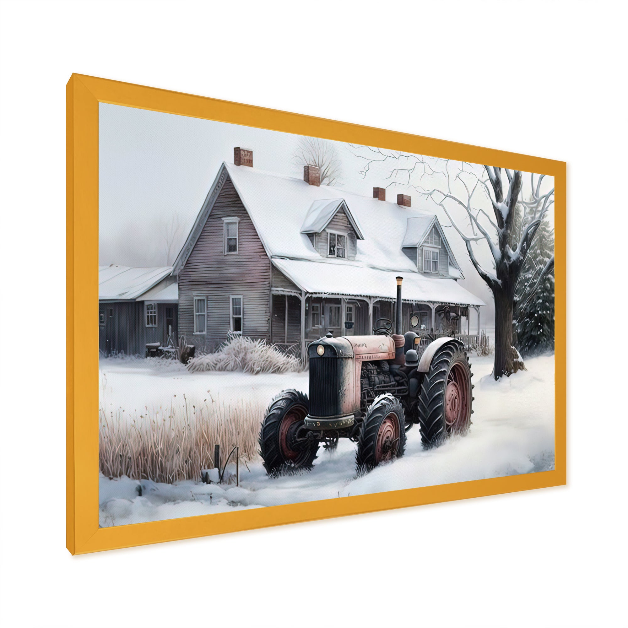 Tractor At The Barn In Winter I - Car Old American Canvas Wall Art