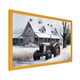 Tractor At The Barn In Winter I - Car Old American Canvas Wall Art