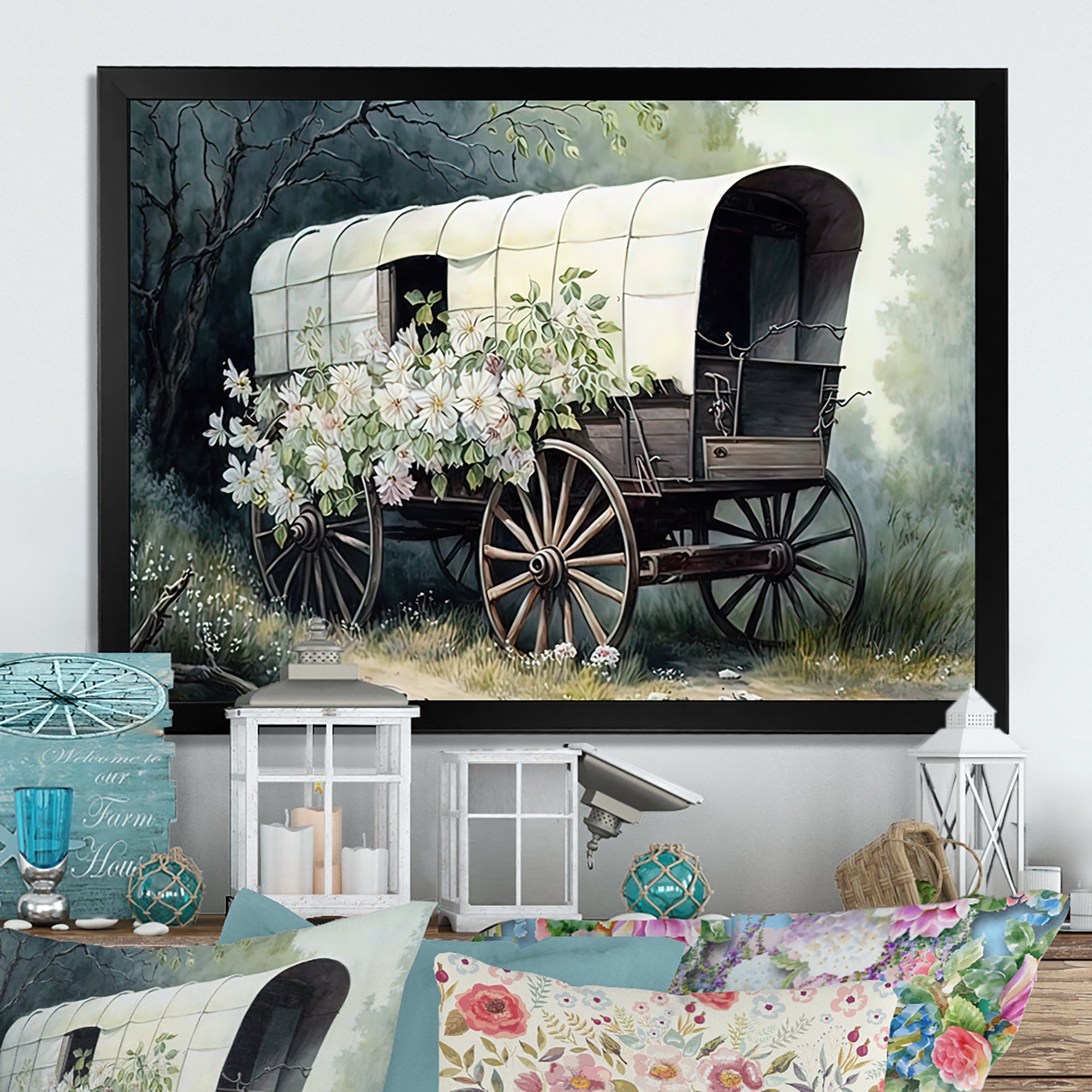 Flower Old Cottage Caravan I - Car Old American Canvas Wall Art
