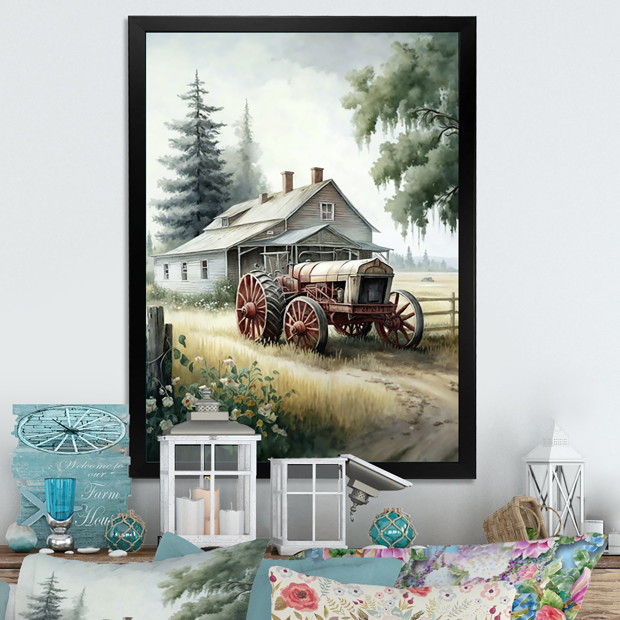 Tractor At The Barn In Summer I - Car Old American Canvas Wall Art