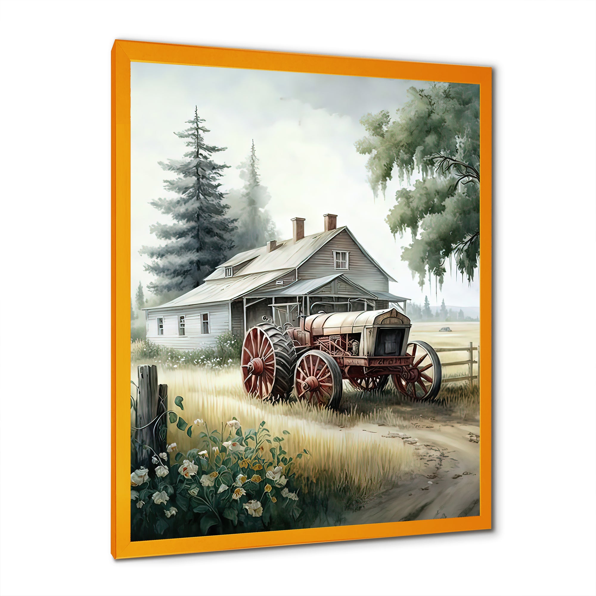 Tractor At The Barn In Summer I - Car Old American Canvas Wall Art