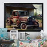 30s American Car At The Barn - Car Old American Canvas Wall Art