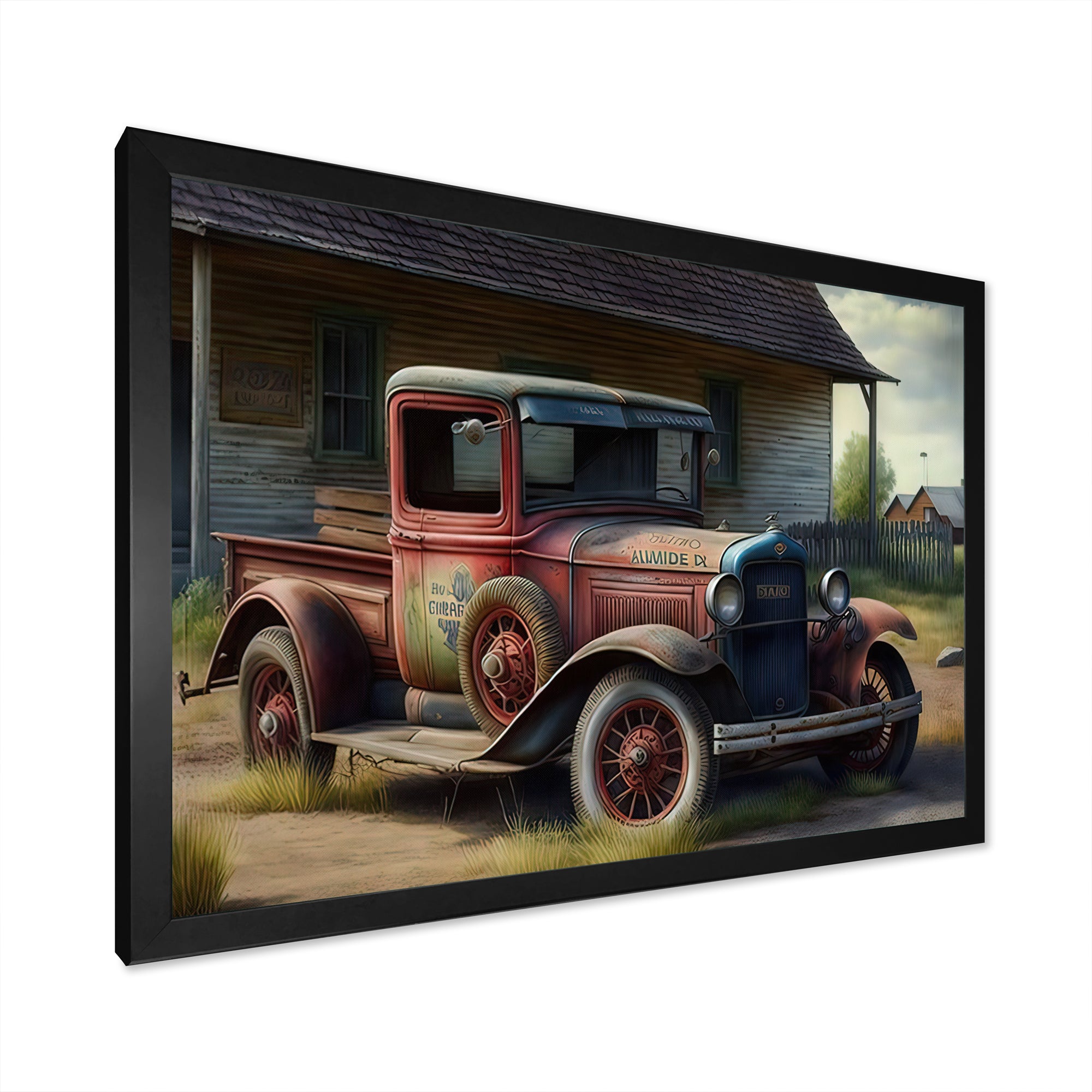 30s American Car At The Barn - Car Old American Canvas Wall Art