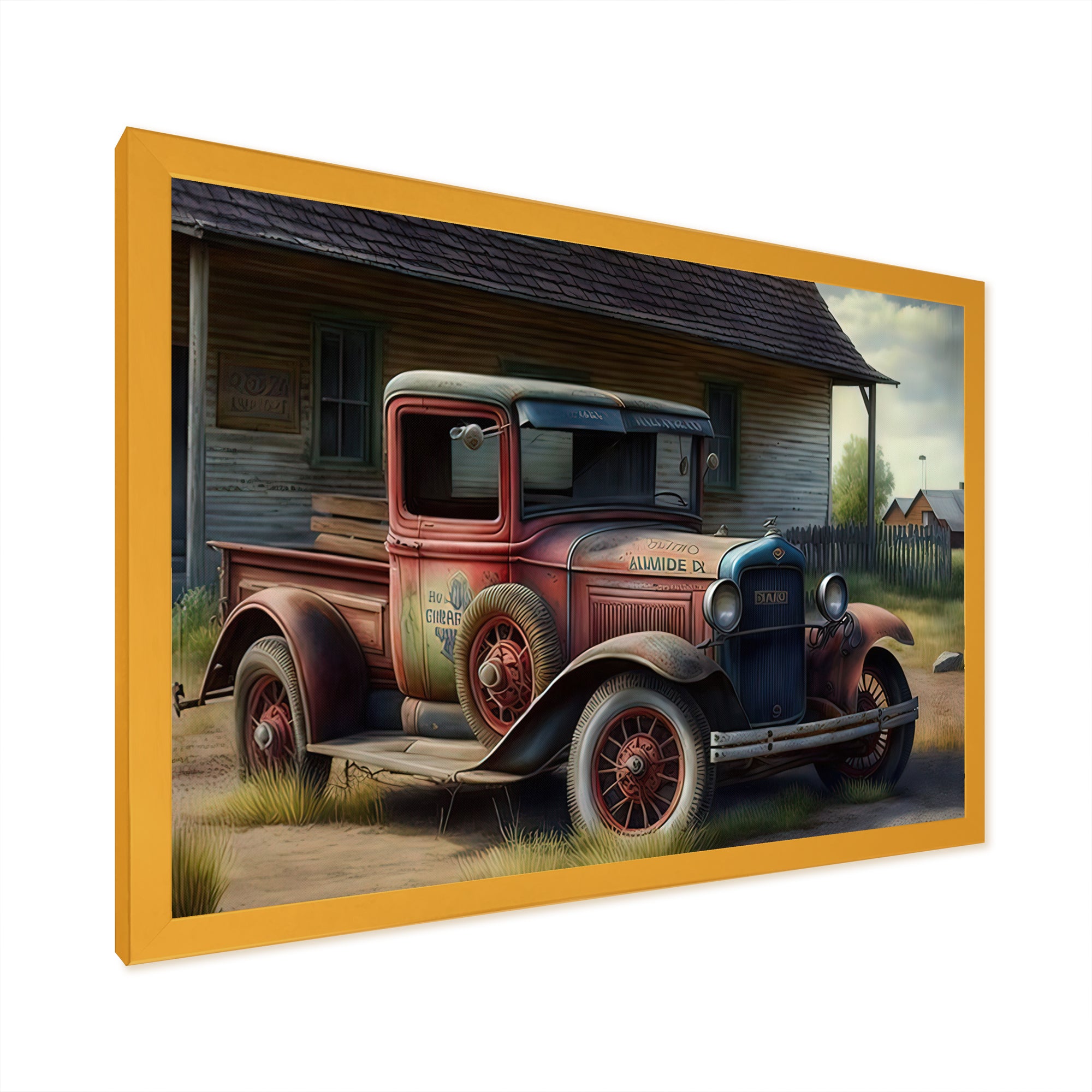 30s American Car At The Barn - Car Old American Canvas Wall Art