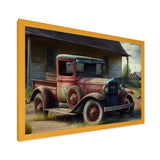 30s American Car At The Barn - Car Old American Canvas Wall Art