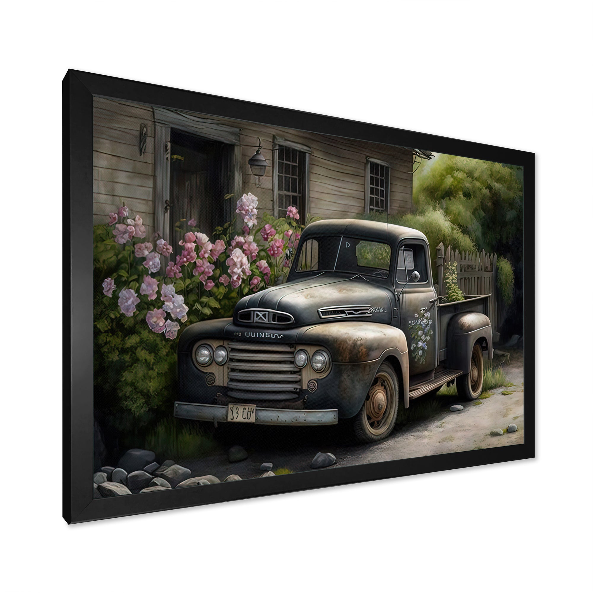 Vintage Car At The Barn - Car Old American Canvas Wall Art